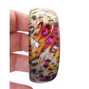 Chunky Wide Shiny Multicolor Peacock Animal Print Acrylic Lucite Bangle Bracelet